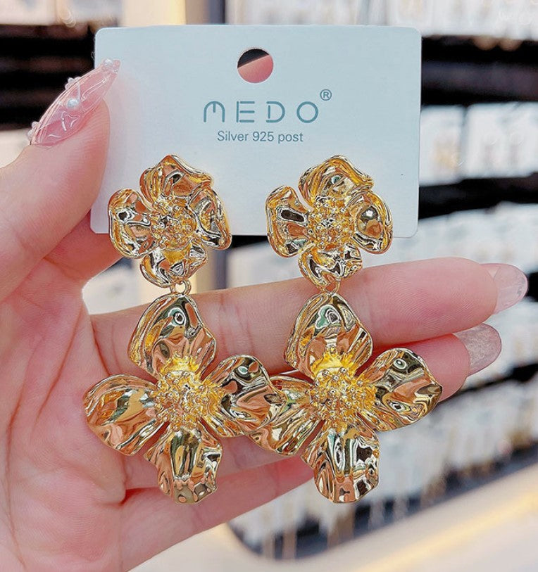BIG FLORAL DROP KOREAN EARRINGS