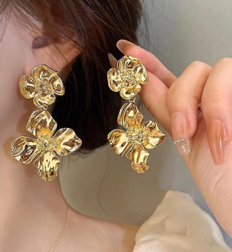 BIG FLORAL DROP KOREAN EARRINGS