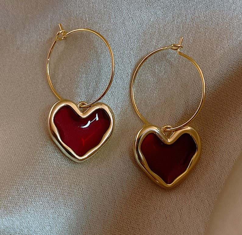 RED HEART DROP EARRING