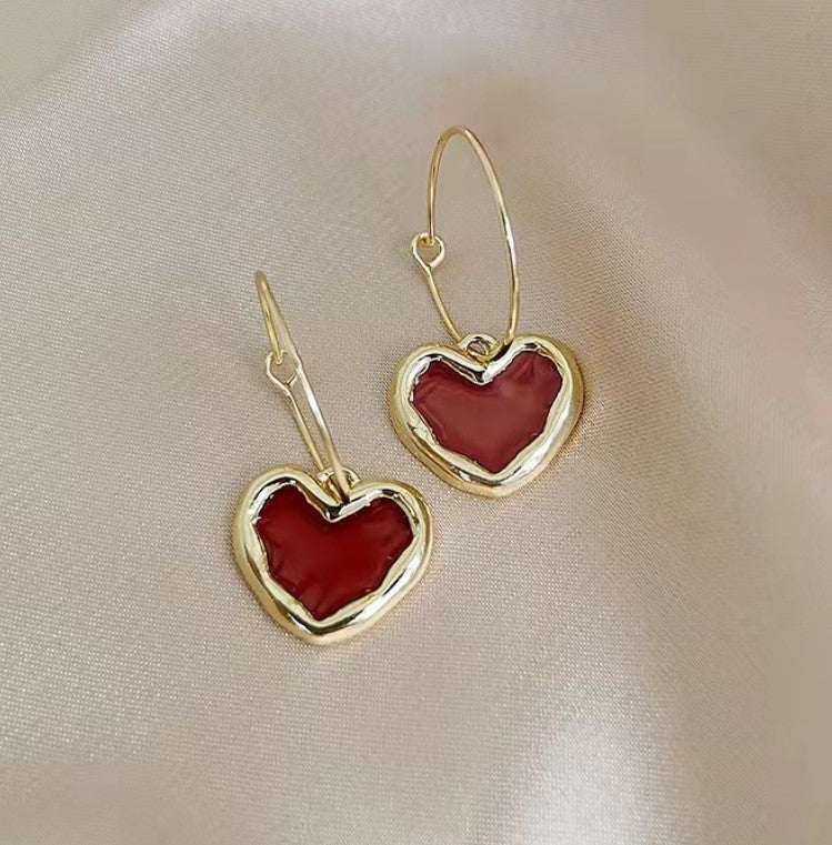 RED HEART DROP EARRING
