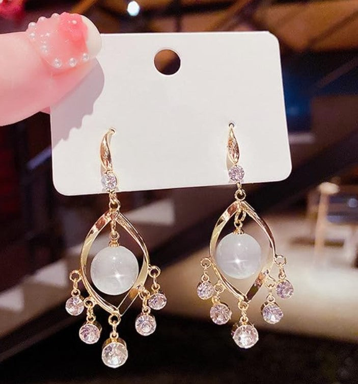 PEARL ZIRCON DROP KOREAN EARRINGS