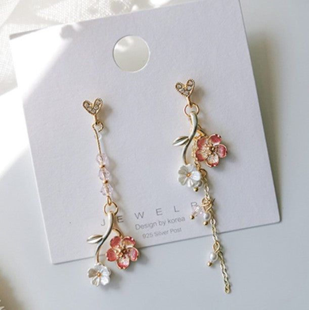 FLOWER TASSEL DROP KOREAN EARRINGS