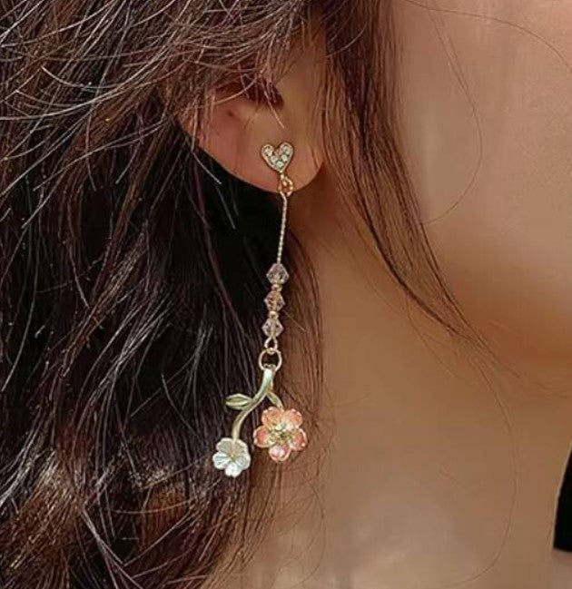 FLOWER TASSEL DROP KOREAN EARRINGS