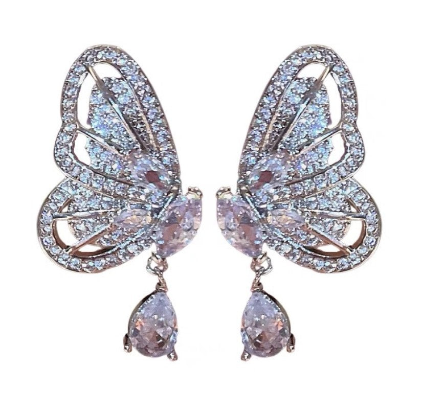 BUTTERFLY ZIRCON DROP KOREAN EARRINGS