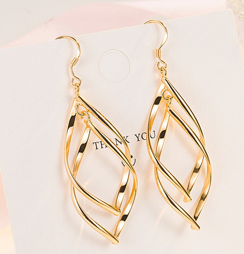 GOLD TWISTED KOREAN DROP EARRINGS