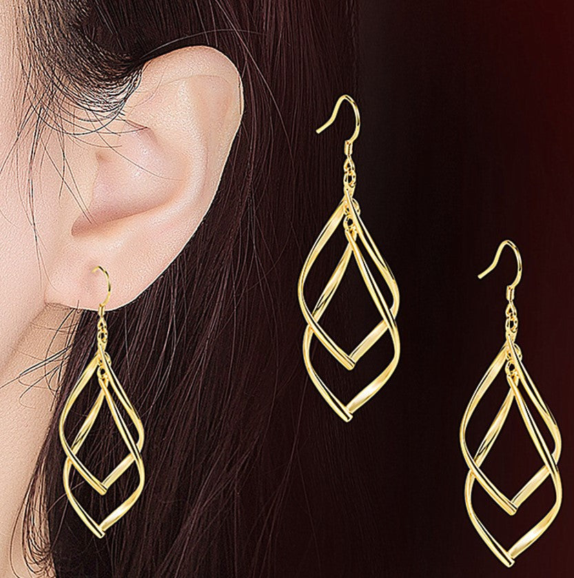 GOLD TWISTED KOREAN DROP EARRINGS
