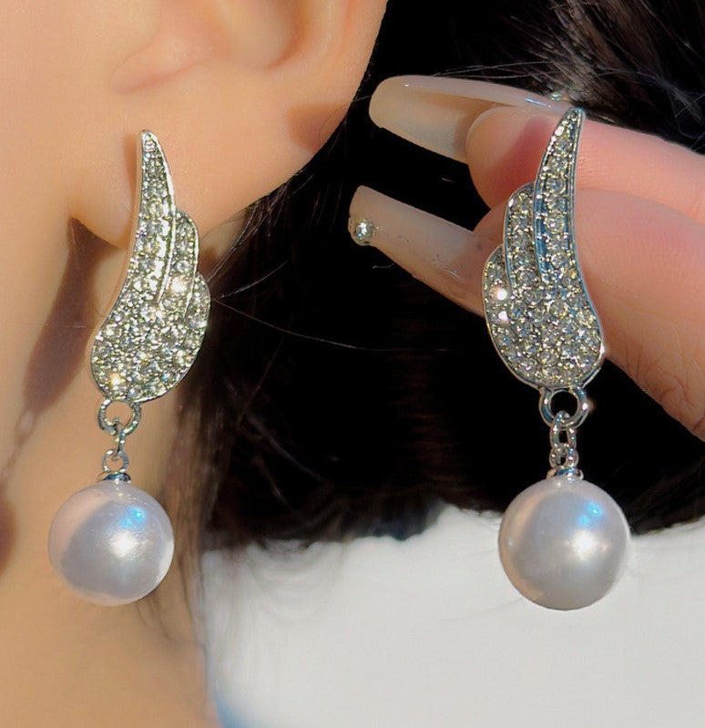 ANGEL WINGS PEARL ZIRCON KOREAN DROP EARRINGS