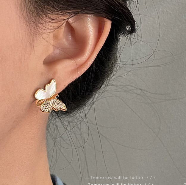 WHITE BUTTERFLY ZIRCON DIAMOND KOREAN STUD EARRINGS