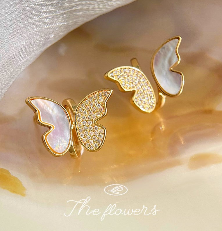 WHITE BUTTERFLY ZIRCON DIAMOND KOREAN STUD EARRINGS