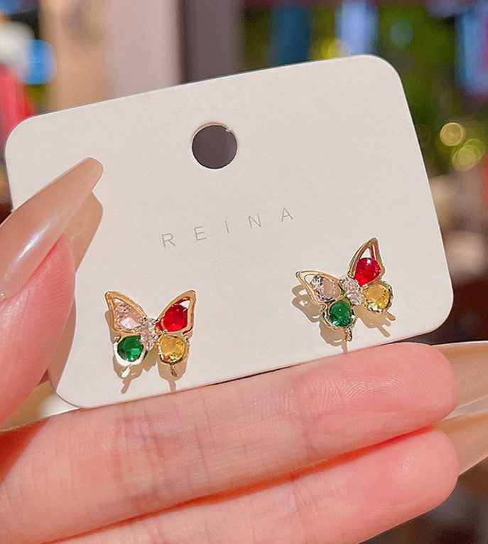 SMALL BUTTERFLY CRYSTAL KOREAN STUD EARRINGS