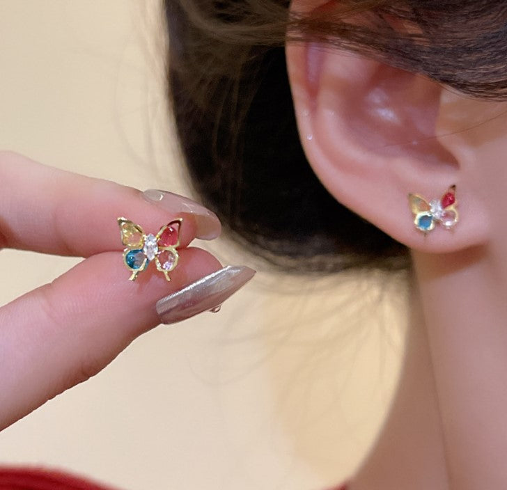 SMALL BUTTERFLY CRYSTAL KOREAN STUD EARRINGS