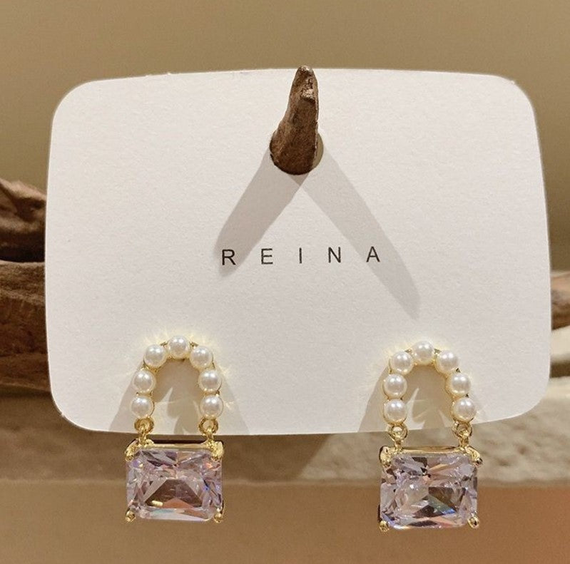 CUTE HANDBAG PEARLS KOREAN DROP EARRINGS