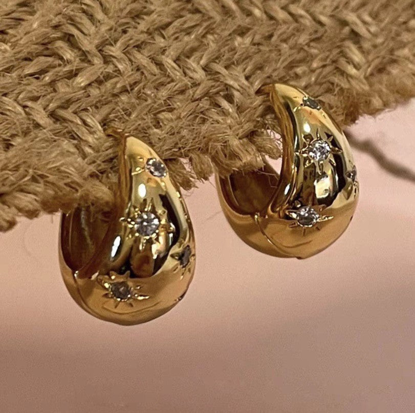 GOLD ZIRCON DIAMOND KOREAN HOOP EARRINGS