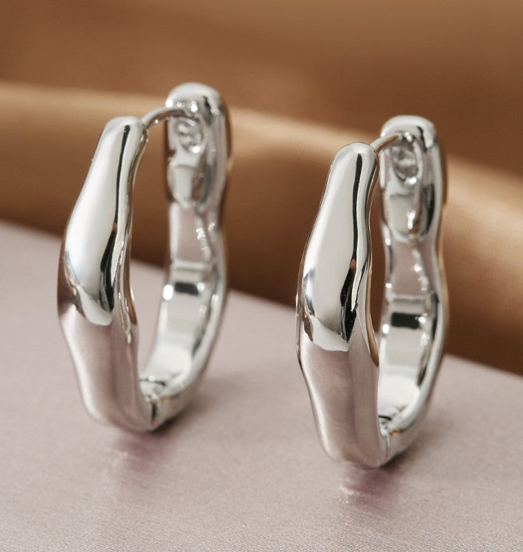 SILVER TWISTED ROUND KOREAN HOOP EARRINGS