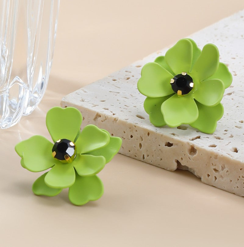 GREEN FLORAL FLOWER KOREAN STUD EARRINGS