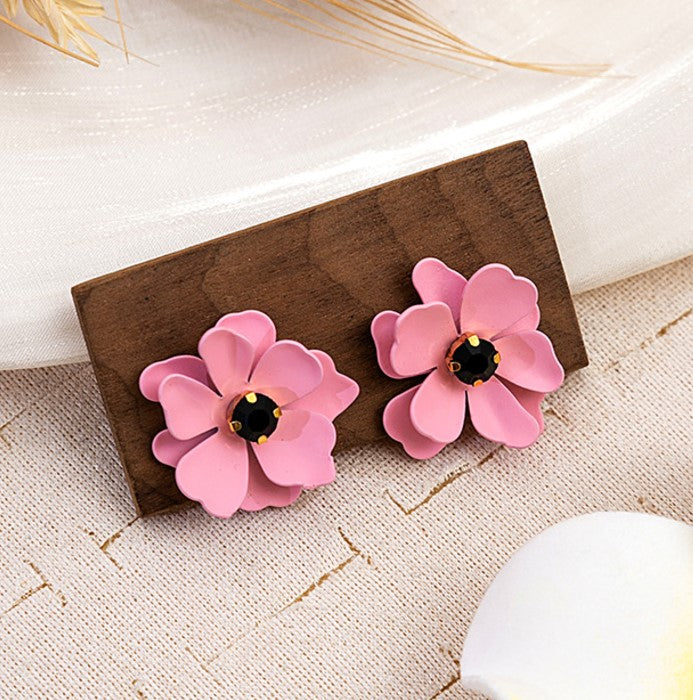 LIGHT PINK FLORAL FLOWER KOREAN STUD EARRINGS