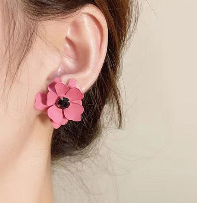 LIGHT PINK FLORAL FLOWER KOREAN STUD EARRINGS