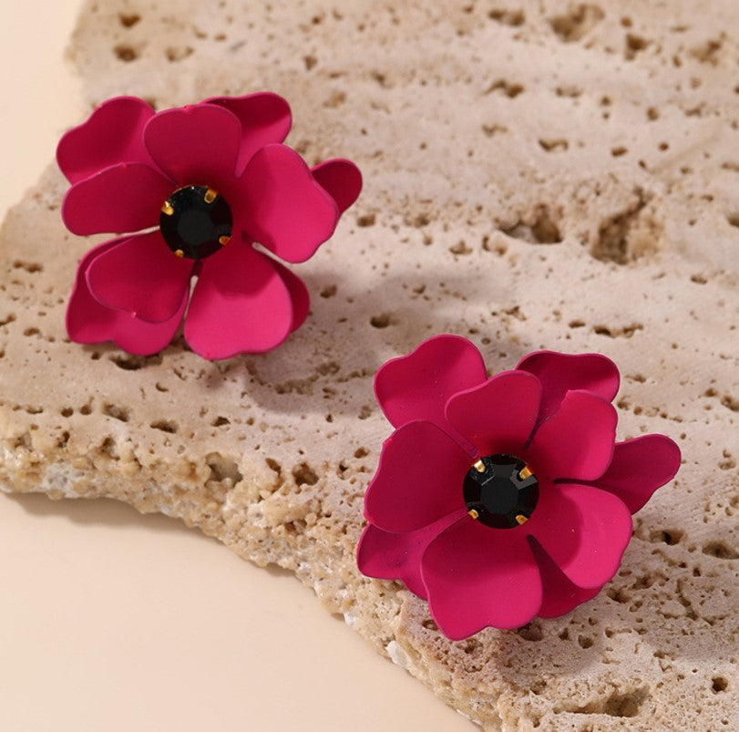 PINK FLORAL FLOWER KOREAN STUD EARRINGS