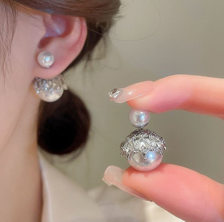 SILVER BIG PEARLS KOREAN STUD EARRINGS