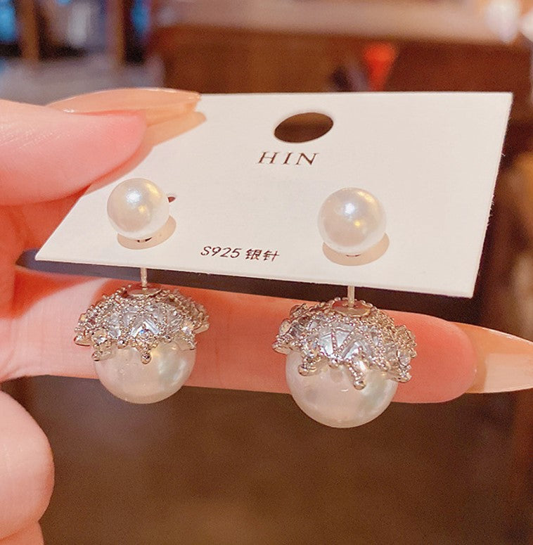 SILVER BIG PEARLS KOREAN STUD EARRINGS