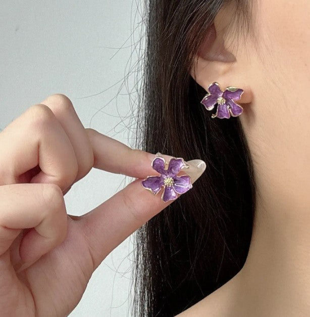 PURPLE FLORAL FLOWER KOREAN STUDS EARRINGS