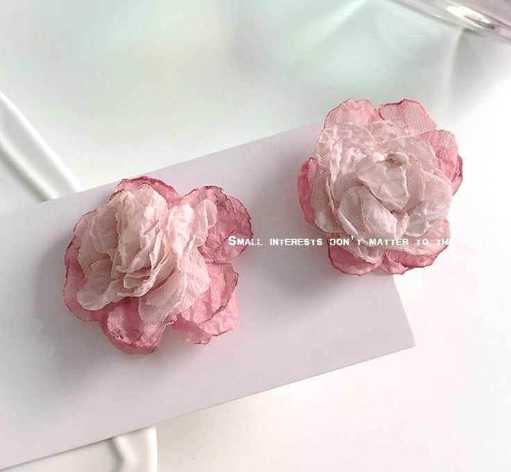 PINK FLORAL FLOWER FABRIC KOREAN STUD EARRINGS