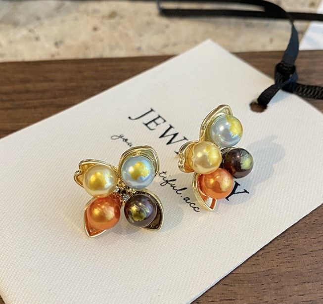 PEARLS FLORAL FLOWER KOREAN STUDS EARRINGS
