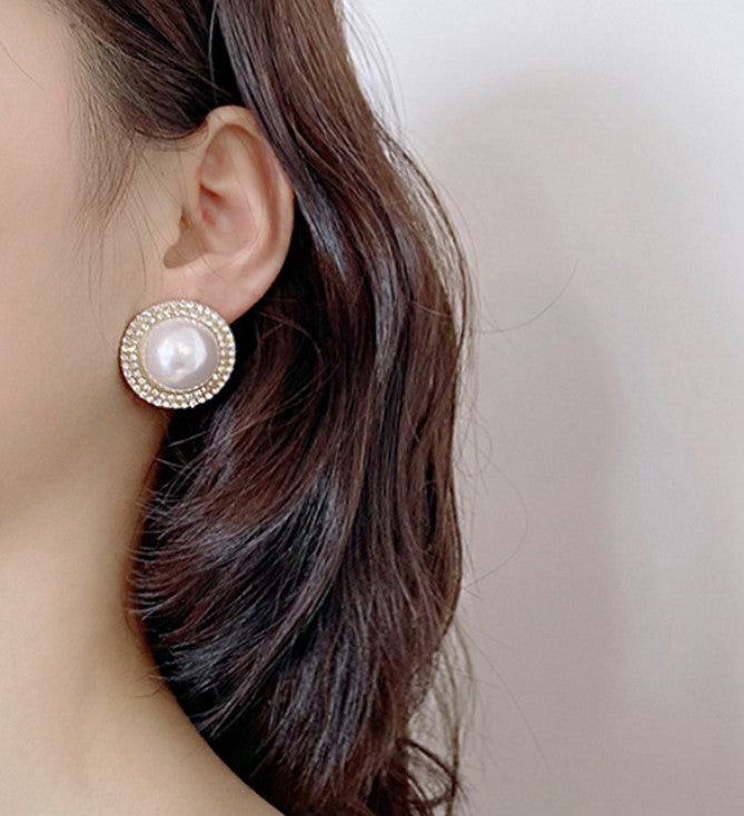 BIG PEARLS ZIRCON DIAMOND KOREAN STUDS EARRINGS
