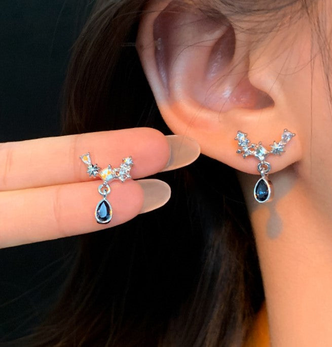 BLUE CRYSTAL ZIRCON DIAMOND KOREAN STUDS EARRINGS