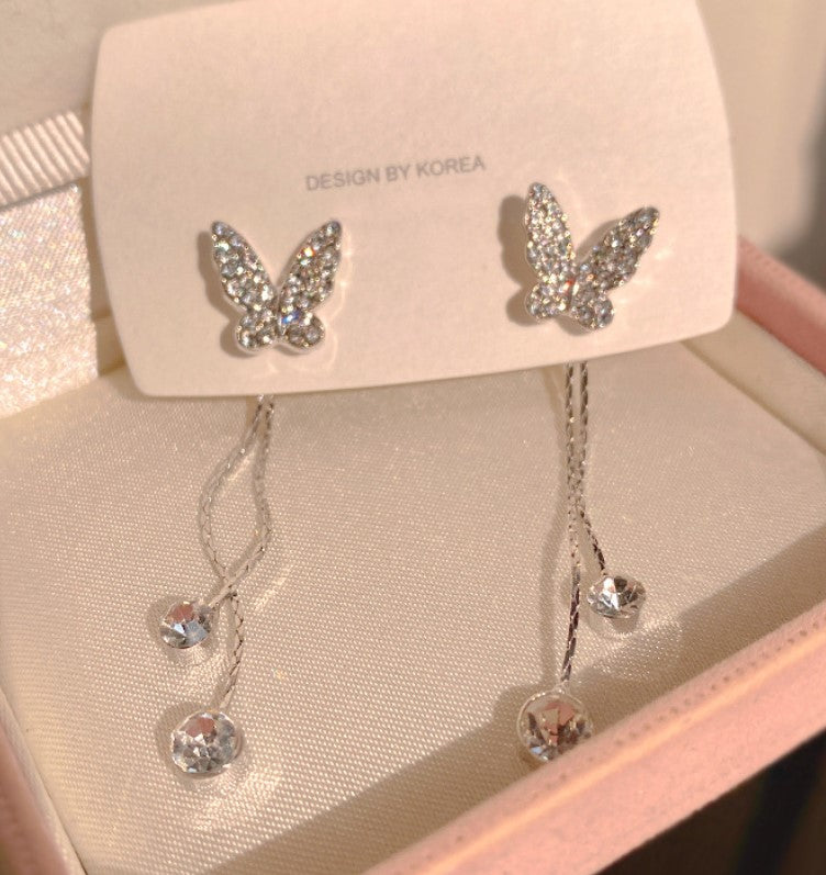 LONG BUTTERFLY ZIRCON DIAMOND KOREAN DROP EARRINGS