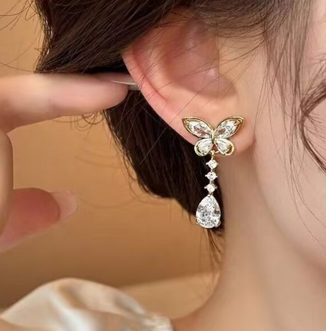 BUTTERFLY ZIRCON DIAMOND KOREAN DROP EARRINGS