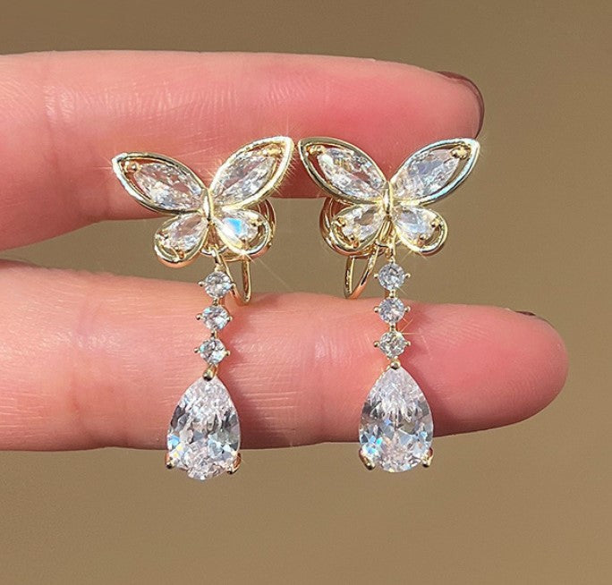 BUTTERFLY ZIRCON DIAMOND KOREAN DROP EARRINGS