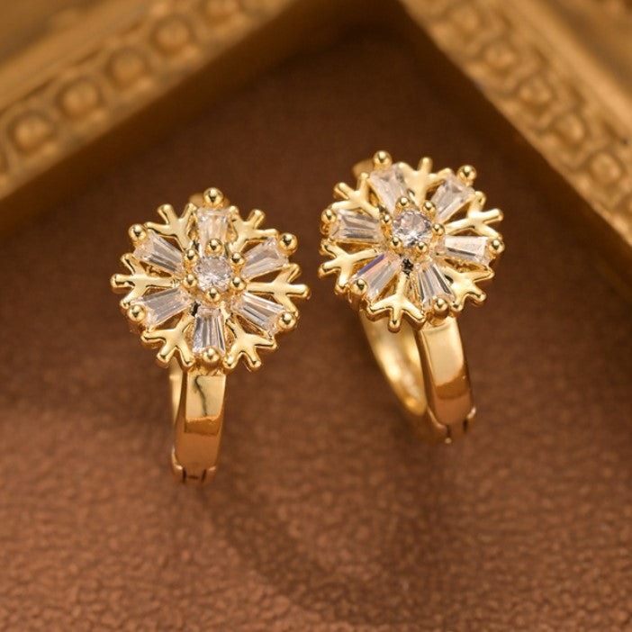 SMALL GOLD ZIRCON FLORAL KOREAN HOOP EARRINGS