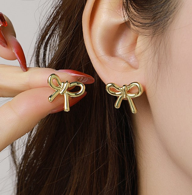 SMALL GOLD BOW TIE KOREAN STUDS EARRINGS