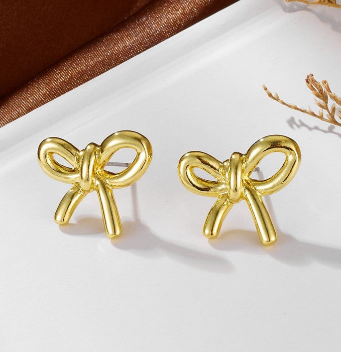 SMALL GOLD BOW TIE KOREAN STUDS EARRINGS