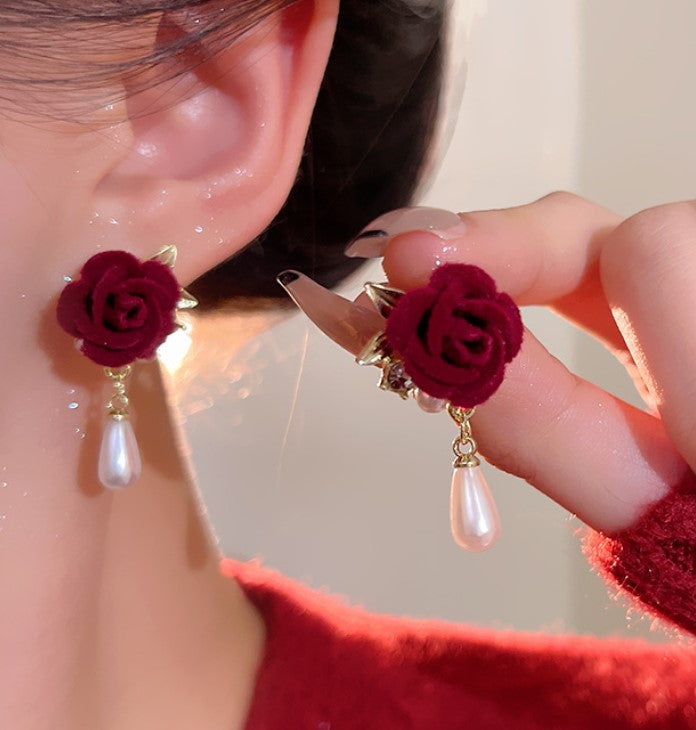 FLORAL PEARLS ZIRCON KOREAN DROP EARRINGS