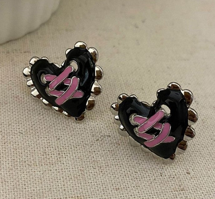BLACK HEART KOREAN EAR CLIPS EARRING