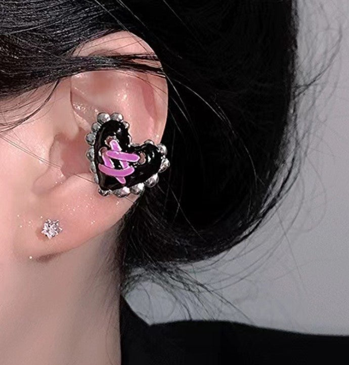 BLACK HEART KOREAN EAR CLIPS EARRING