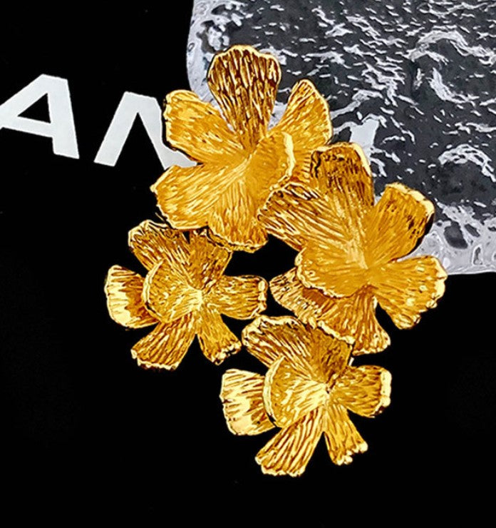 GOLD DOUBLE FLOWER KOREAN DROP EARRING