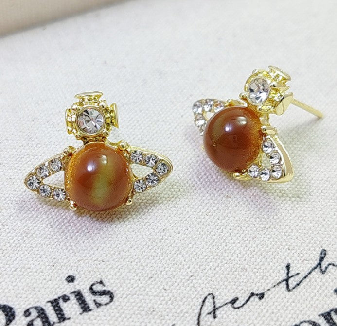 BROWN TIGER EYE KOREAN STUD EARRING