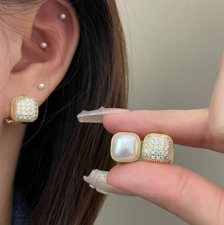 2 TYPE WEAR ZIRCON PEARL KOREAN STUD EARRING