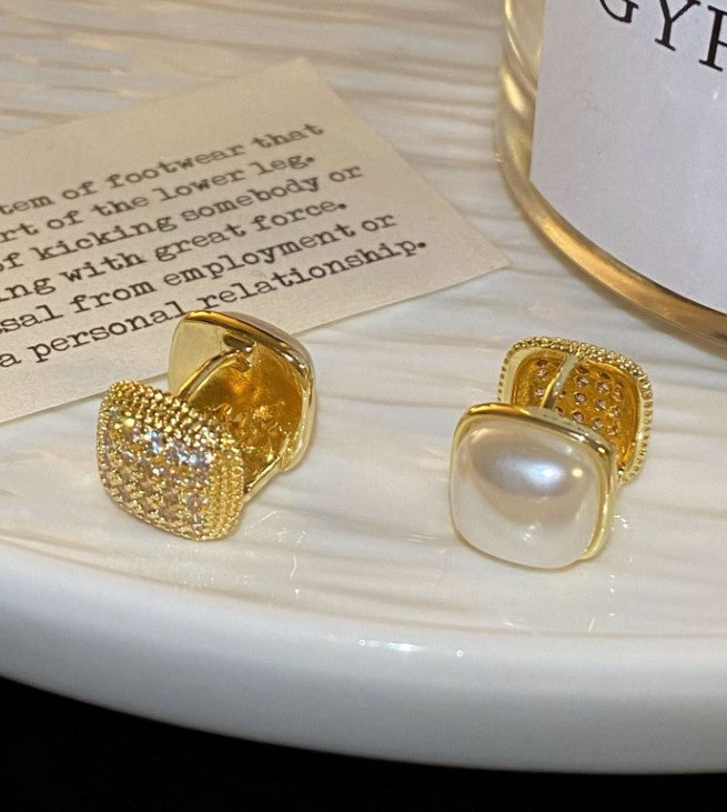 2 TYPE WEAR ZIRCON PEARL KOREAN STUD EARRING