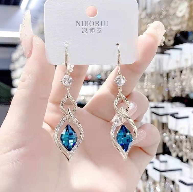 BLUE CRYSTALS KOREAN DROP EARRING