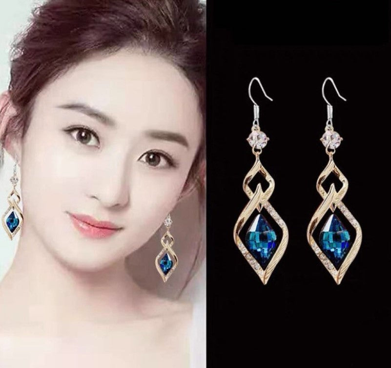 BLUE CRYSTALS KOREAN DROP EARRING