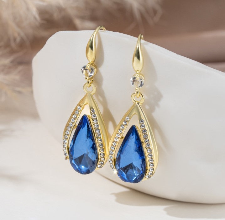 BLUE CRYSTALS KOREAN DROP EARRING