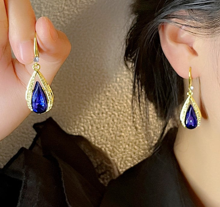 BLUE CRYSTALS KOREAN DROP EARRING