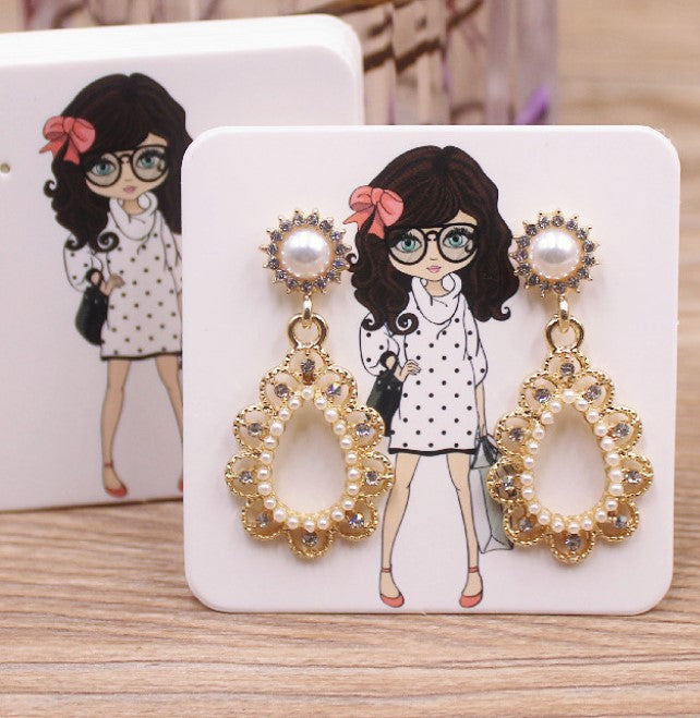 PEARLS CRYSTALS KOREAN DROP EARRINGS