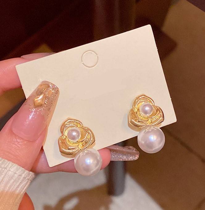FLORAL Pearls KOREAN DROP EARRINGS