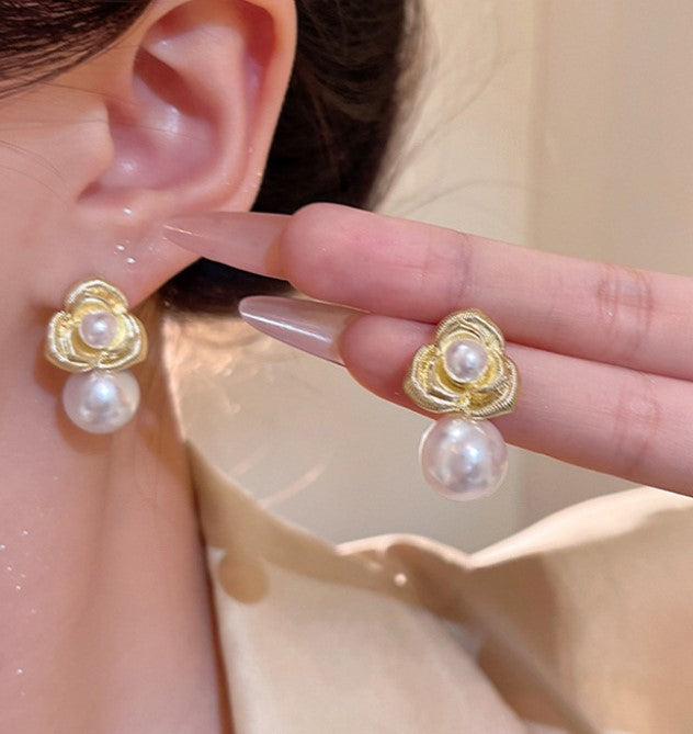 FLORAL Pearls KOREAN DROP EARRINGS