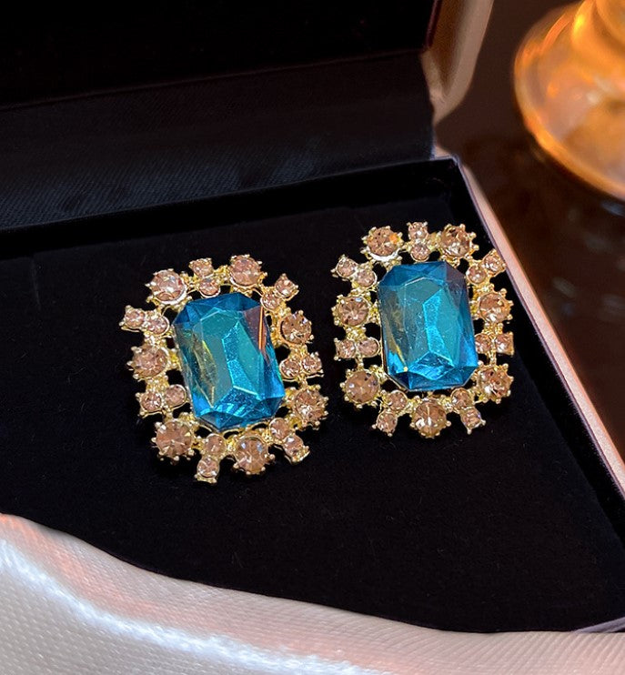 BLUE CRYSTAL KOREAN STUD EARRINGS
